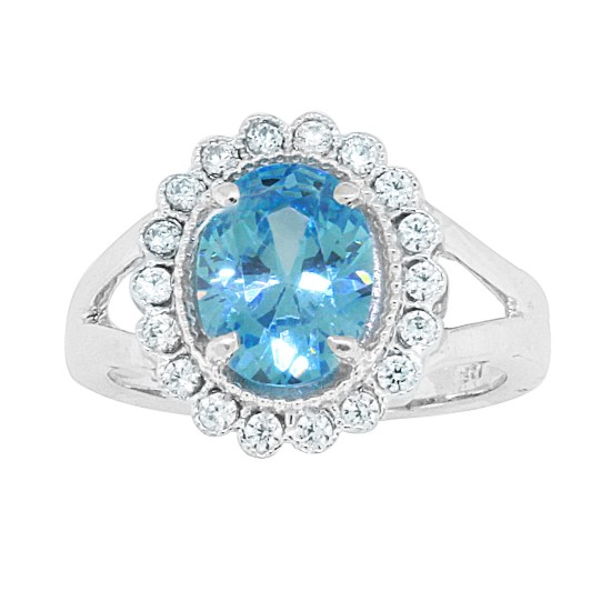 Lab Created Aquamarine CZ Engagement Ring Sterling Silver