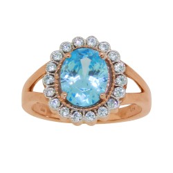 Lab Created Aquamarine CZ Ring Sterling Silver Rose Gold Finish
