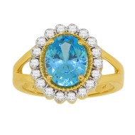 Lab Created Aquamarine CZ Ring Sterling Silver Yellow Gold Finish
