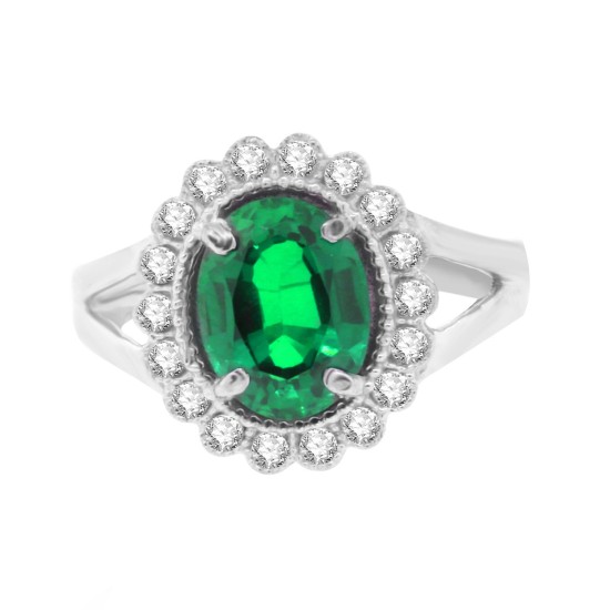 Created Emerald and Cubic Zirconia Ring Sterling Silver