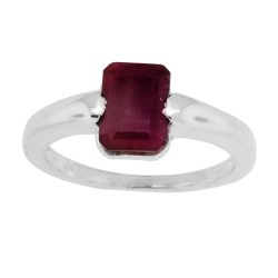 July Birthstone Emerald Cut Ruby Ring in Sterling Silver