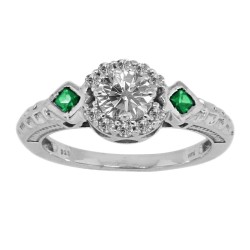 Diamond and Emerald Engagement Ring 18kt White Gold  (FGH/VS)