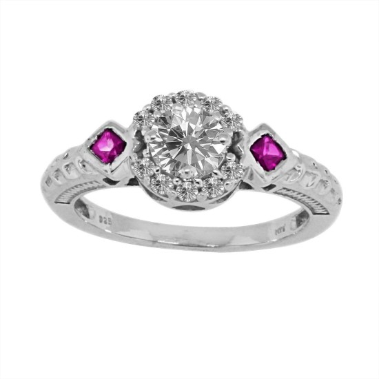 Diamond and Ruby Engagement Ring 18kt White Gold  (FGH/VS)