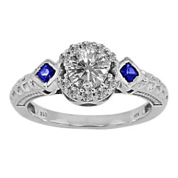 Diamond and Sapphire Engagement Ring 18kt White Gold  (FGH/VS)