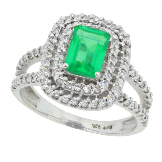 Emerald Cut Lab Created Emerald Swarovski Zirconia Ring Sterling Silver