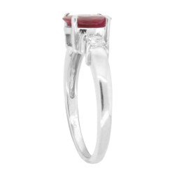  Ruby Diamond Three Stone Ring 14Kt Gold Princess Cut