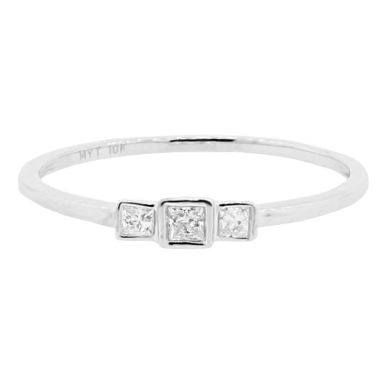 Princess Cut Diamond Three Stone Ring 10Kt White Gold Bezel Set