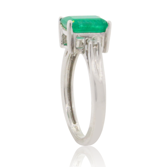 14Kt White Gold Emerald Diamond Three Stone Ring Emerald Cut