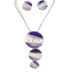 Purple Three Piece Pendant and Stud Earring Multi Chain Set