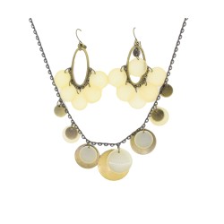 Antique Look Yellow and Gold Resin Circles Necklace and Dangle Earrings Set