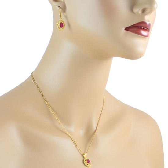 Created Ruby Pendant and Earring Set Sterling Silver w/chain