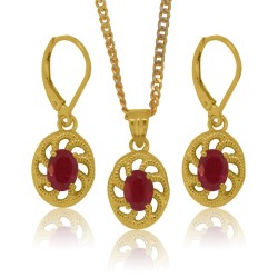 Created Ruby Pendant and Earring Set Sterling Silver w/chain