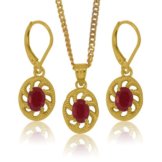 Created Ruby Pendant and Earring Set Sterling Silver w/chain