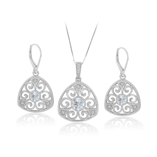 Cubic Zirconia Pendant and Earring Set Sterling Silver w/chain
