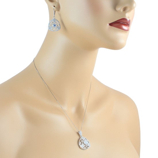 Cubic Zirconia Pendant and Earring Set Sterling Silver w/chain