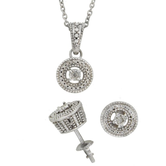 Genuine Diamond Pendant and Earrings Set in Sterling Silver