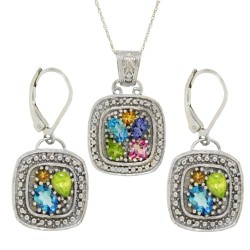 Tanzanite Topaz Peridot Citrine Pendant Earrings Set Sterling Silver