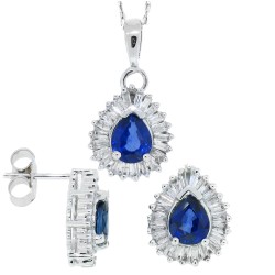 Genuine Sapphire Diamond Pendant and Earrings Set 14Kt Gold