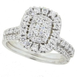 Cluster Diamond Wedding Ring Set in Sterling Silver, with Swarovski Zirconia