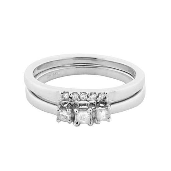 Three Stone Princess Cut Diamond Wedding Set 10kt Gold(0.30cttw)