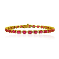 Created Ruby and Genuine Diamond Bracelet 8 INCHES Sterling Silver, 12.23cttw