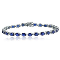 Blue Sapphire and Diamond Bracelet Sterling Silver, 8.92 ct.t.w.5X4MM