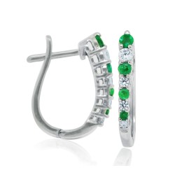 Genuine Emerald Cubic Zirconia Hoop Earrings Sterling Silver