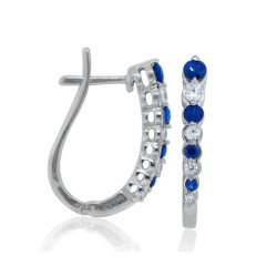 Sapphire and Cubic Zirconia Hoop Earrings Sterling Silver