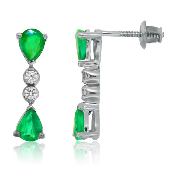 Genuine Emerald and Cubic Zirconia Drop Earrings Sterling Silver