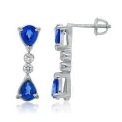 Blue Sapphire and Cubic Zirconia Drop Earrings Sterling Silver