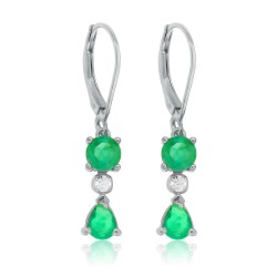 Genuine Emerald and Cubic Zirconia Earrings Sterling Silver