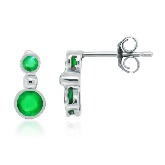 Natural  Emerald Stud Earrings Rhodium Over Sterling Silver