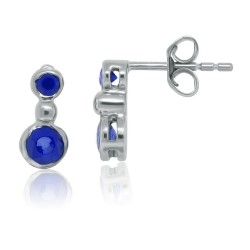 Natural Blue Sapphire Stud Earrings Rhodium Over Sterling Silver