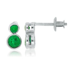 Emerald and Cubic Zirconia J Hoop Earrings Sterling Silver