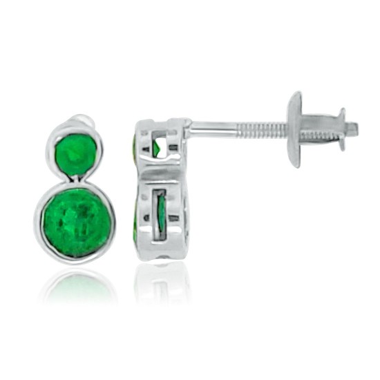 Genuine Emerald Stud Earrings Rhodium Over Sterling Silver