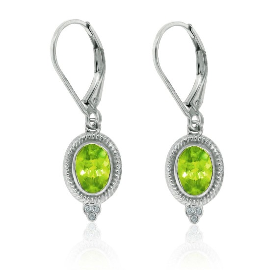 Genuine Peridot and Diamond Drop Earrings in Sterling Silver