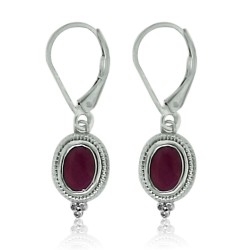 Genuine Ruby and Diamond Dangle Earrings in Sterling Silver