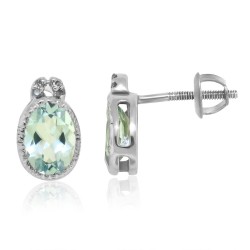 Genuine Aquamarine and Diamond Stud Earrings Sterling Silver