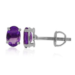 Genuine Amethyst Stud Earrings Rhodium Over Sterling Silver