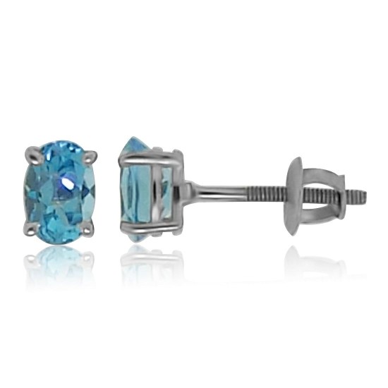 Genuine Blue Topaz Stud Earrings Rhodium Over Sterling Silver