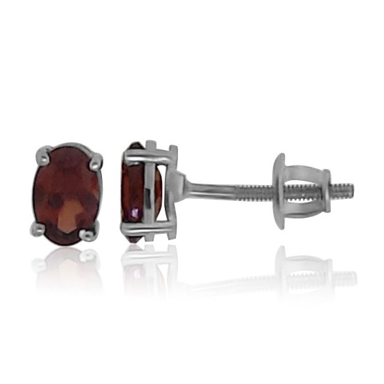 Genuine Garnet Stud Earrings Rhodium Over Sterling Silver