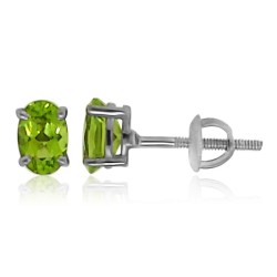 Genuine Peridot Stud Earrings Rhodium Over Sterling Silver