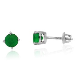 Genuine Emerald Stud Earrings Sterling Silver