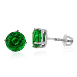 6MM Lab Created Emerald Stud Earrings AAA Quality Sterling Silver