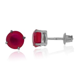 7MM Lab Created Ruby Stud Earrings AAA Quality Sterling Silver
