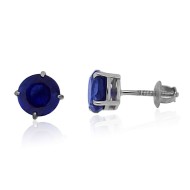 7MM Lab Created Sapphire Stud Earrings AAA Quality Sterling Silver
