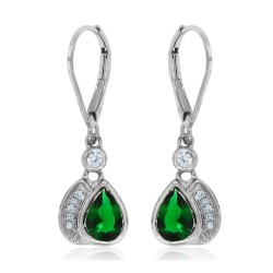 Lab Created Emerald and Diamond Earrings Sterling Silver