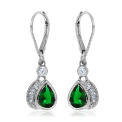 Lab Created Emerald and Diamond Earrings Sterling Silver