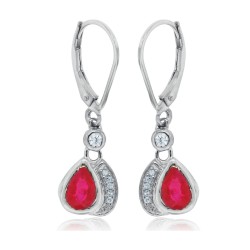 Lab Created Ruby and Diamond Earrings Sterling Silver