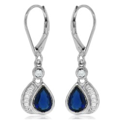 Lab Created Sapphire Diamond Dangle Earrings Sterling Silver